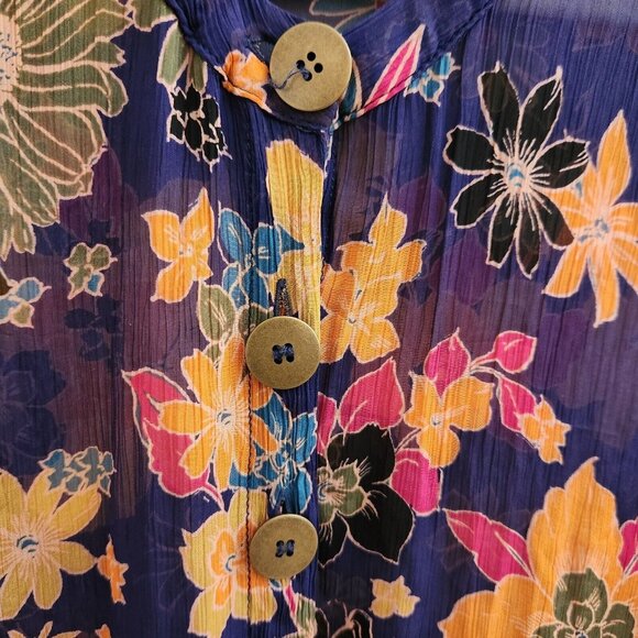 Free People Purple Floral Pleated Sheer Button Up Blouse Tunic Top Dress sz XS - Picture 4 of 12